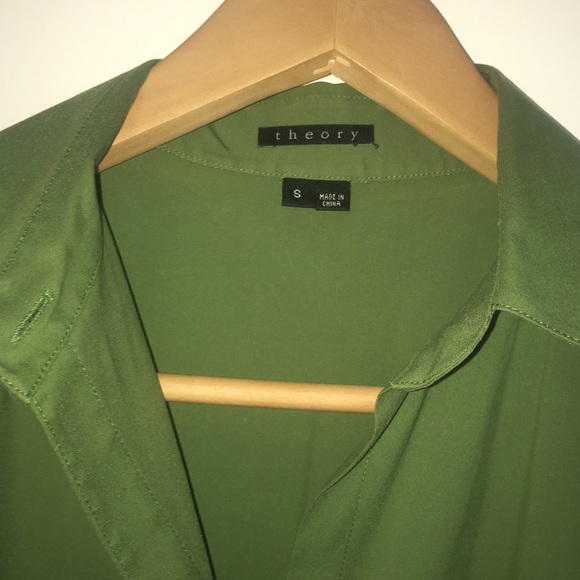 Theory army green stretch cotton blouse Small - Picture 4 of 5